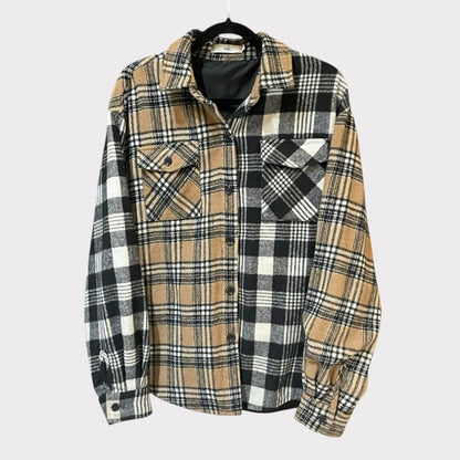Adika Beige and Black Plaid Button Down Jacket