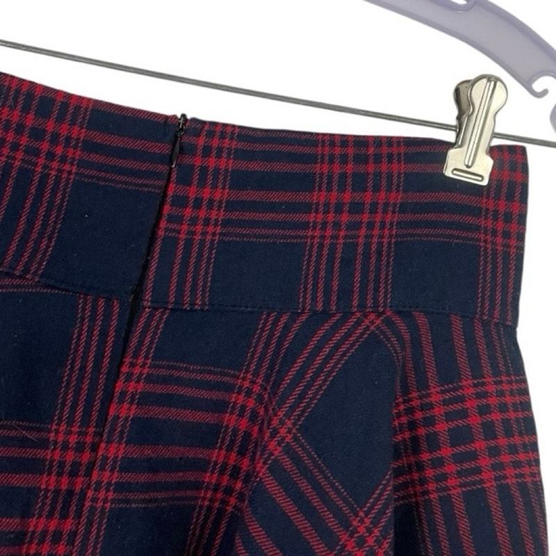 ROMWE Navy Blue & Red Plaid Lace Up Mini Skater Skirt