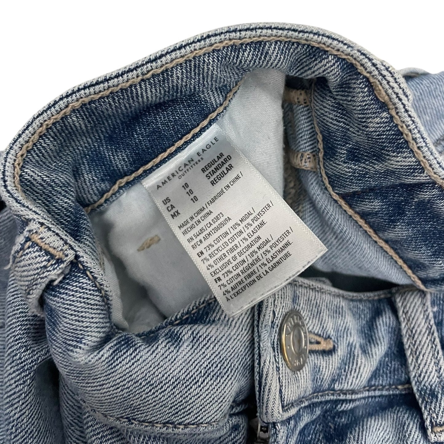 American Eagle Light Wash Stretch Mom Straight Leg High Rise Jeans