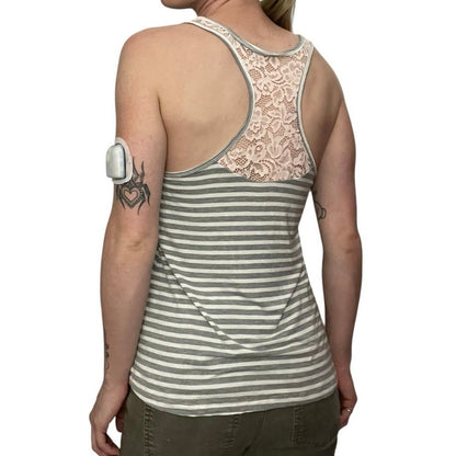 NWT Honeydew Intimates Heather Grey & White Striped Lace Back Tank Top