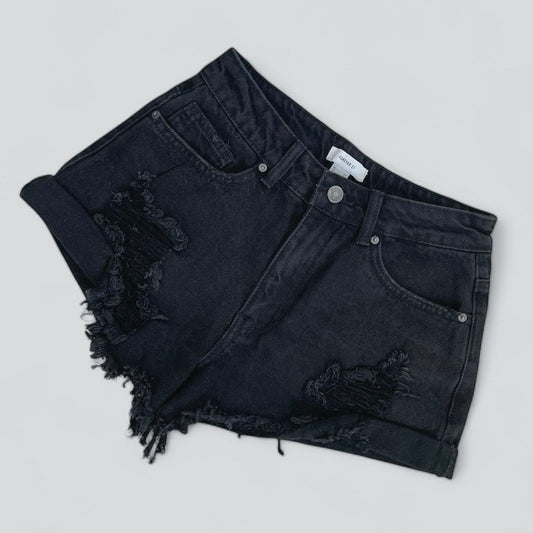 Forever 21 Black Distressed High Rise Mini Denim Jean Shorts