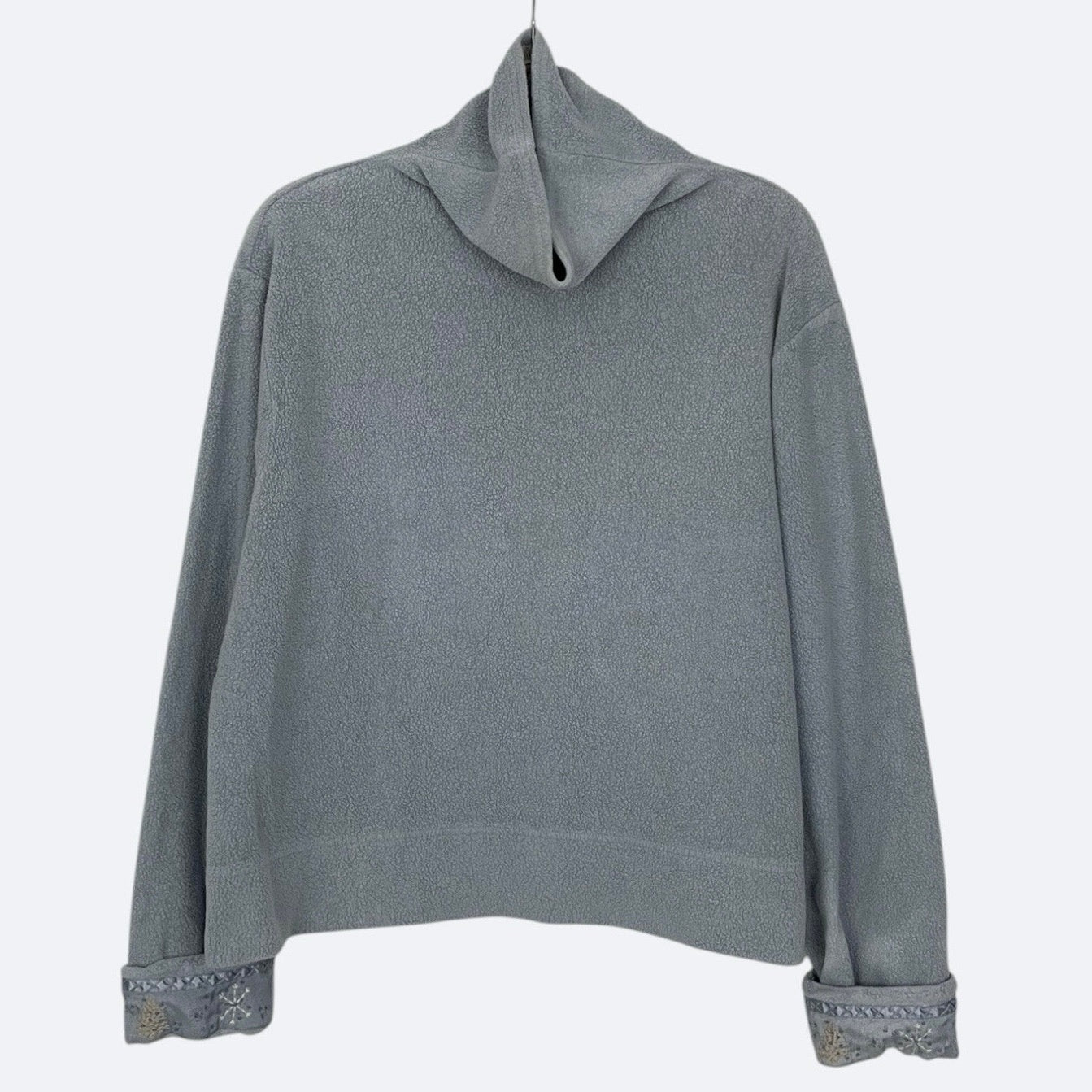 J.Jill Blue Fleece Winter Embroidered Cuff Turtleneck Sweater