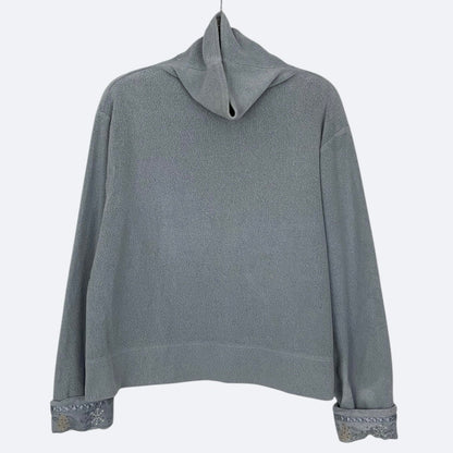 J.Jill Blue Fleece Winter Embroidered Cuff Turtleneck Sweater
