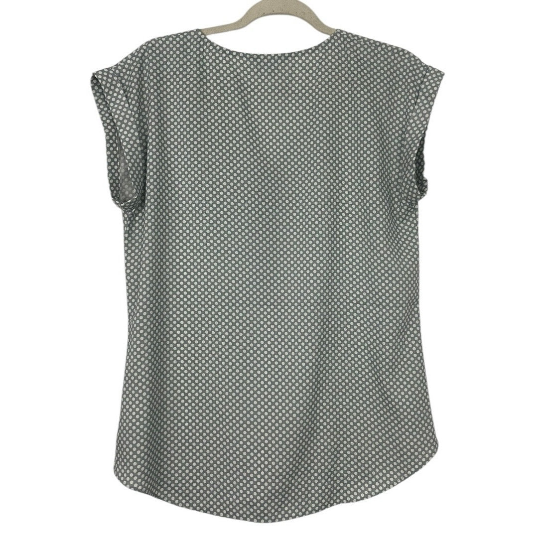 Express Grey & White Polka Dot Quarter Zip V-Neck Cuffed Sleeve Blouse