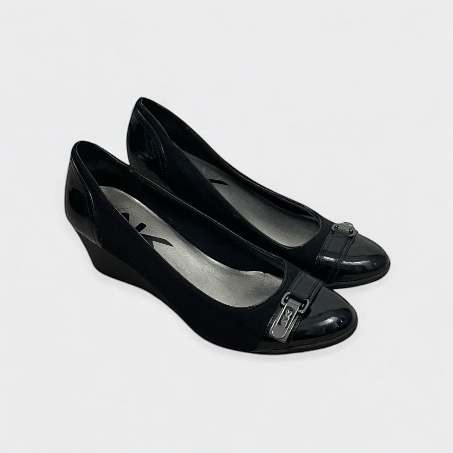 Anne Klein Sport Black Wedge Buckle Toe Heels