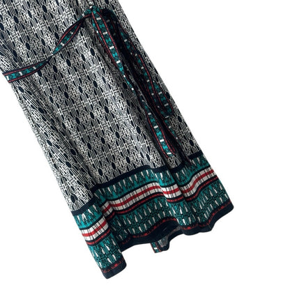 Max Studio Black & White Geometric Teal Trim V-Neck Mini Tie Back Wrap Dress