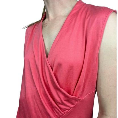 Doncaster Coral Pink V-Neck Wrap Short Sleeve Blouse