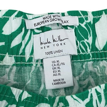 NWT Nicole Miller Green Tropical Print Linen Pants