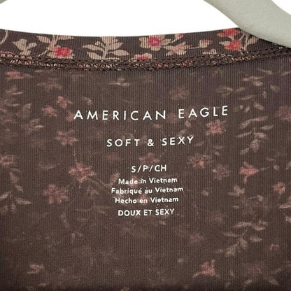 American Eagle Soft & Sexy Brown & Pink Floral Tank Top