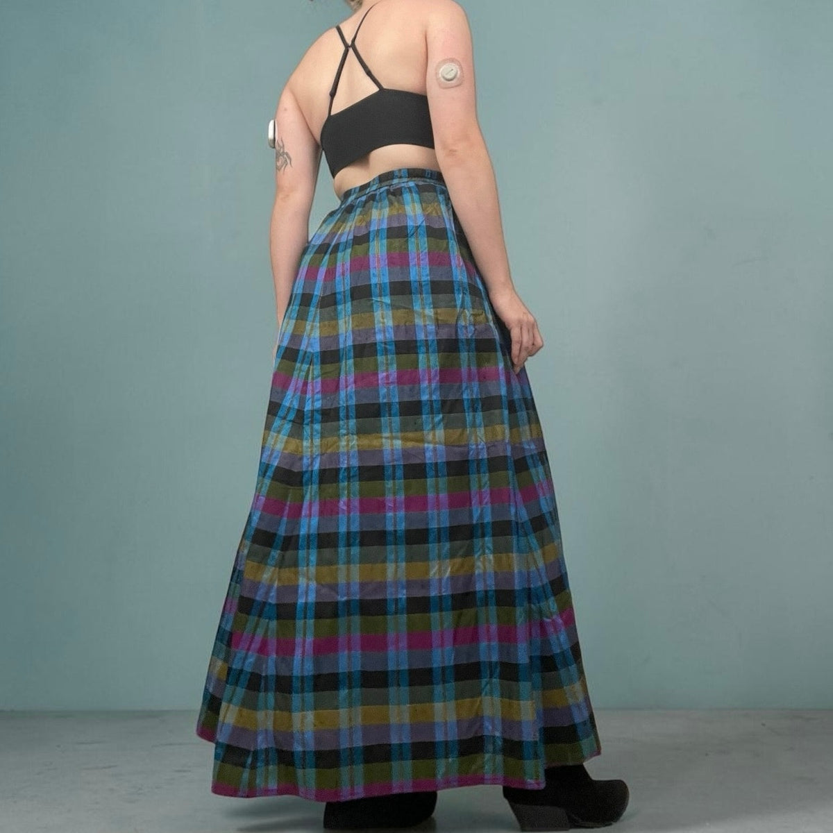 Leo Narducci Vintage Silk Plaid Pleated Maxi Skirt