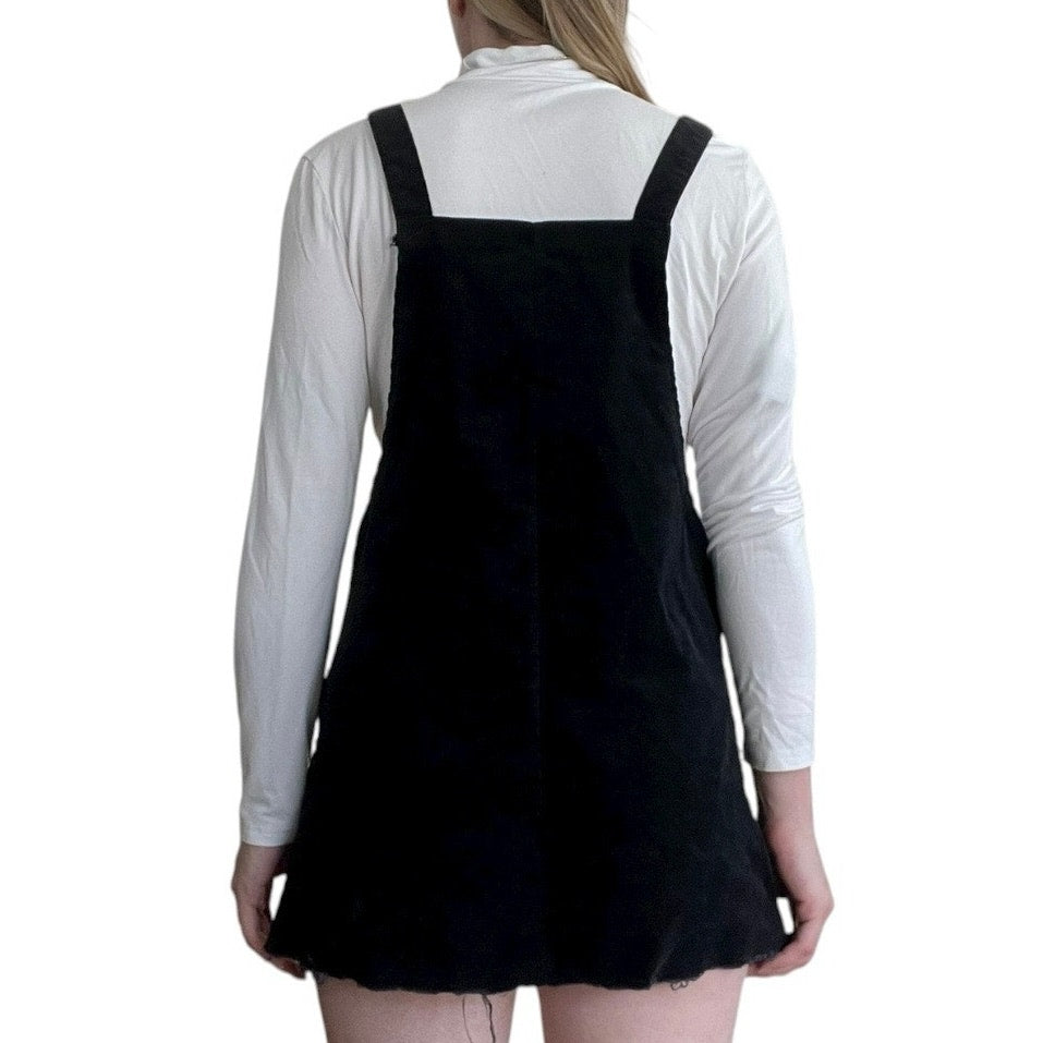 Black Corduroy Overall Mini Dress