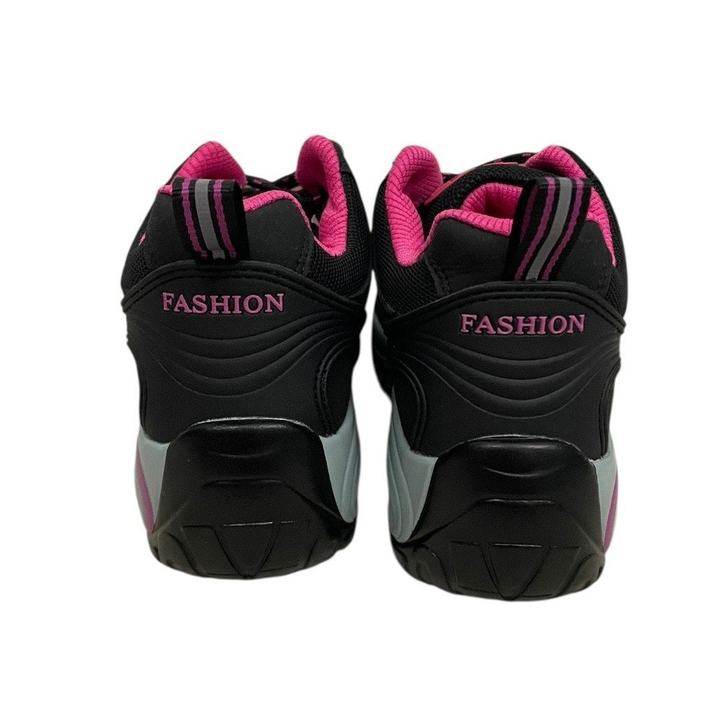 NWT Comfort Wear Black & Pink Lace Up Fashion Sneakers + 4 Socks