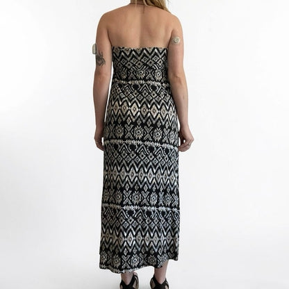 Ultra Flirt Boho Geometric Print Maxi Skirt - Strapless Dress