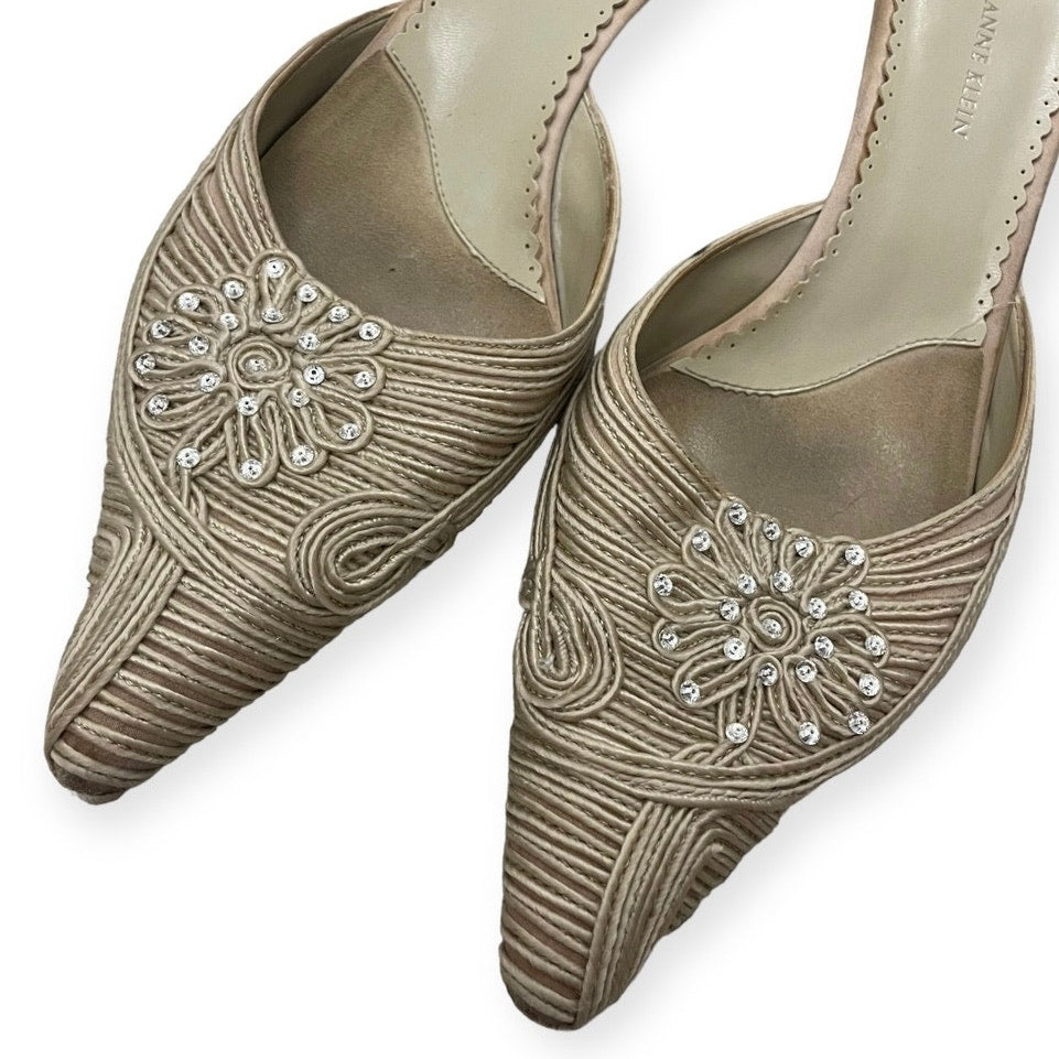 AK Anne Klein Cream Embellished Kitten Heels