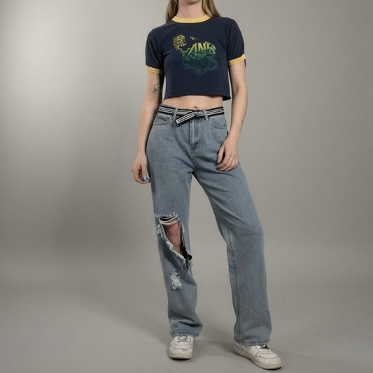 Nasty Gal Distressed High Rise Relaxed Fit Jeans