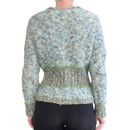 PBJ Sport Blue Knit Wool Button Down Cardigan Sweater