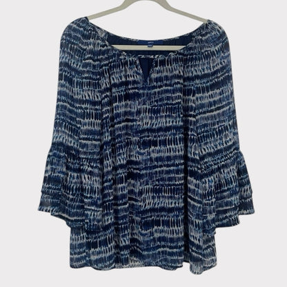 Apt. 9 Blue & White Sheer Long Bell Sleeve Blouse