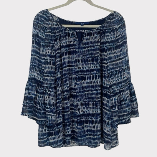 Apt. 9 Blue & White Sheer Long Bell Sleeve Blouse