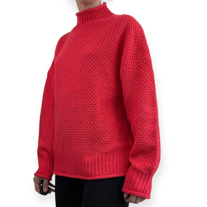 Zesica Bright Pink Knit High Neck Sweater