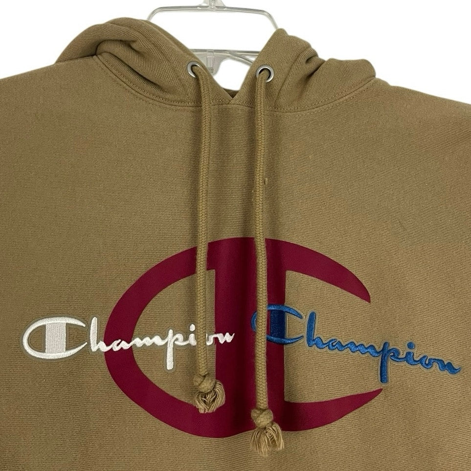 Champion Beige Logo Graphic Hoodie Sweatshirt