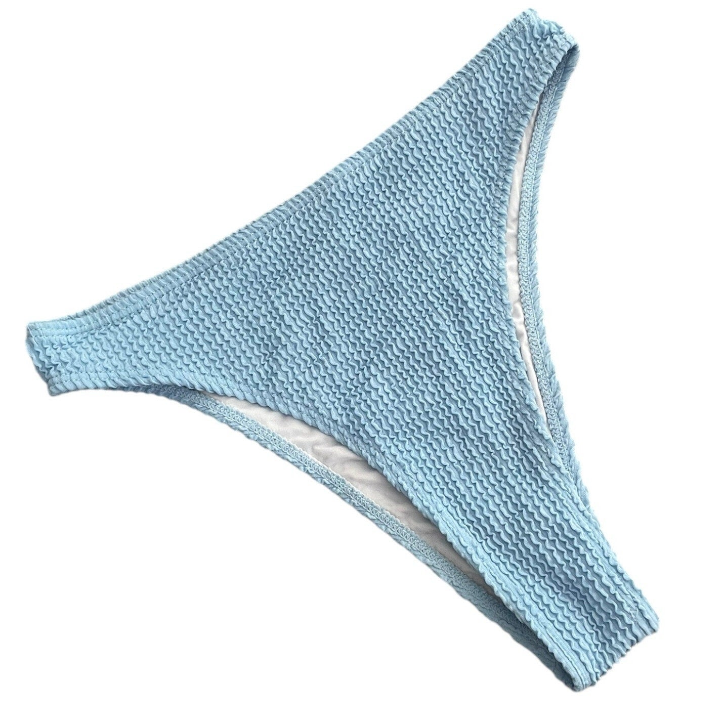 Light Blue Ruffled Ribbed Bikini Bottoms