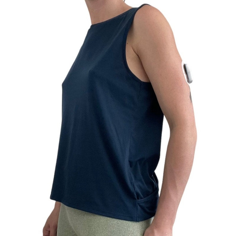 Athleta Soft Open Cutout Wrap Back Blue Tank Top