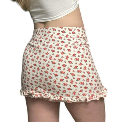 Zara Red & White Floral Ruffled Mini Skirt