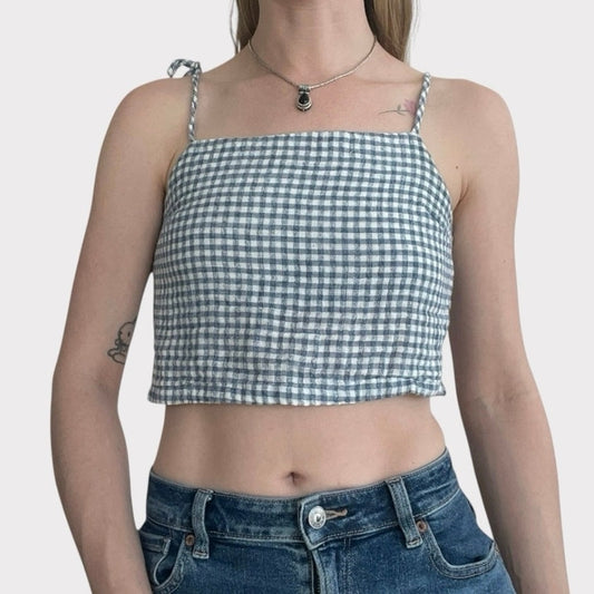 John Galt Blue & White Gingham Cropped Tank Top
