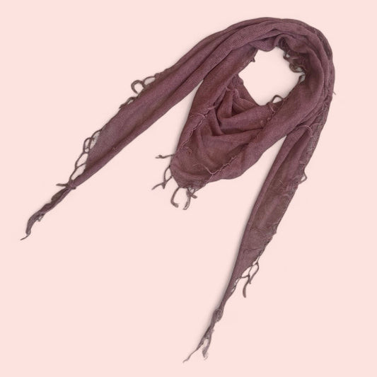 Soft Sheer Knit Red Scarf with Fringe