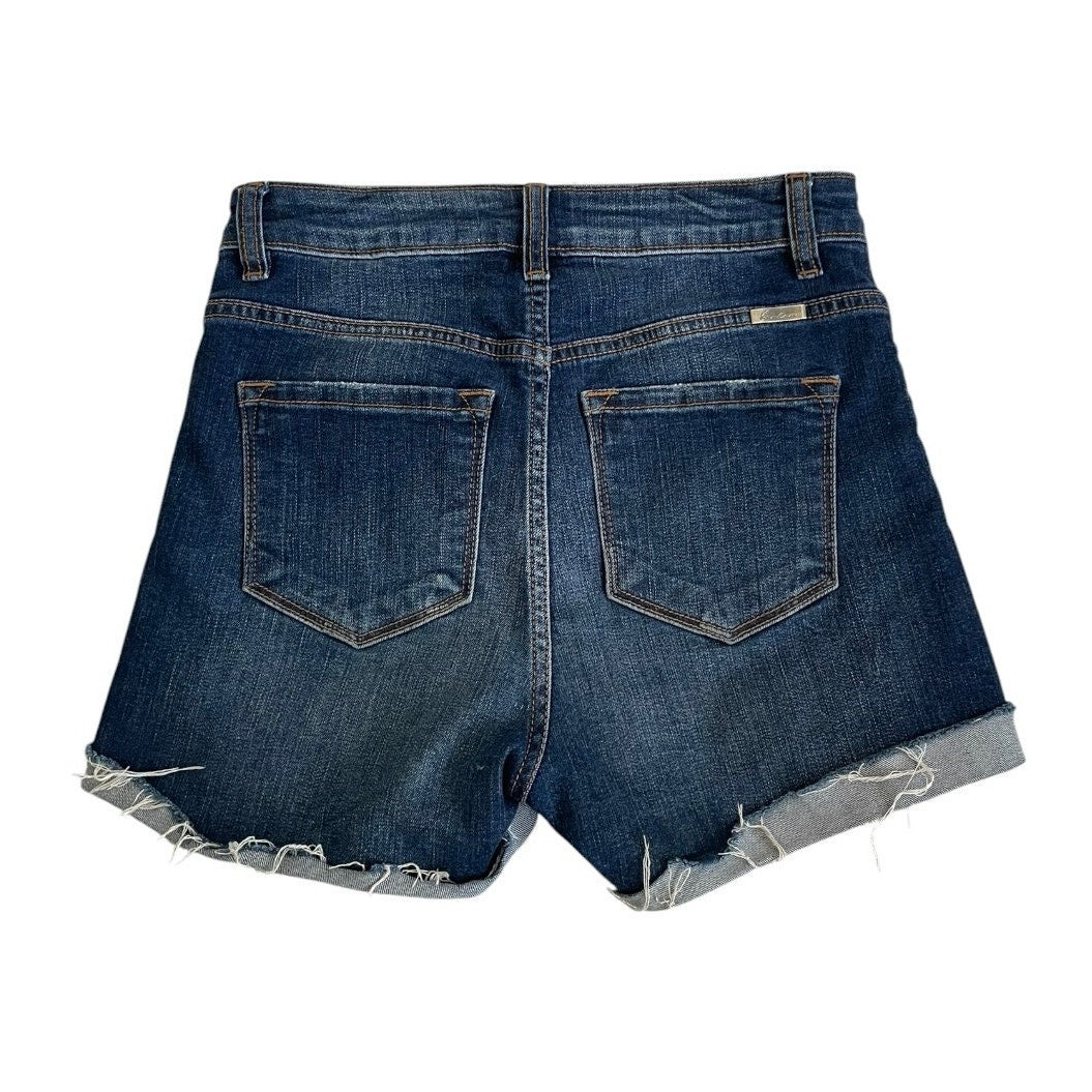 Kancan Dark Wash Distressed High Rise Mini Jean Shorts