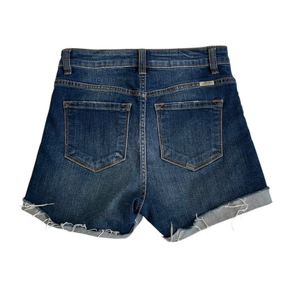 Kancan Dark Wash Distressed High Rise Mini Jean Shorts