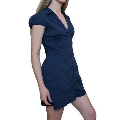 Forever 21 Navy Blue Button Down V-Neck Collared Mini Dress