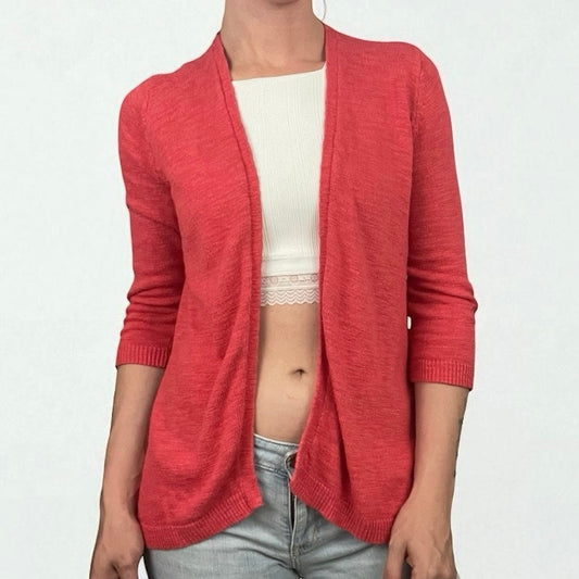 Chico's Coral Cropped Sleeve Cardigan Sweater
