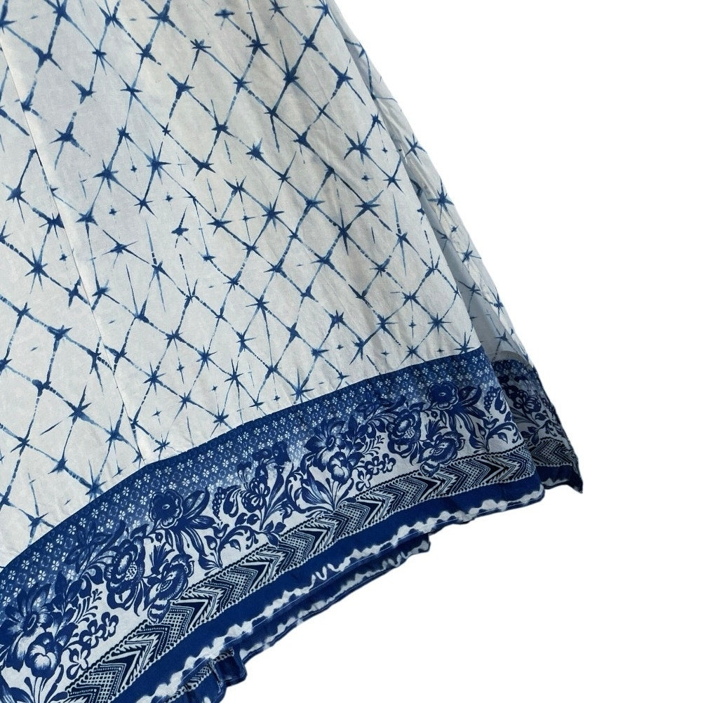 Desigual White & Blue Boho Halter Cross Open Back Side Slit Maxi Dress