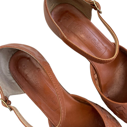 Vintage 70s Jacques Cohen Terracotta Woven Toe Genuine Leather Mid Block Heels
