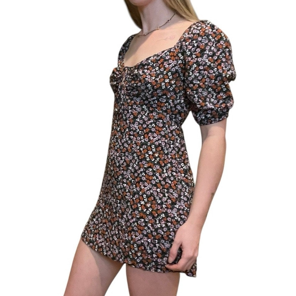 Wild Fable Floral Half Puff Sleeve Tie Front Mini Dress