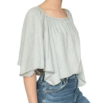 We The Free Light Blue Asymmetrical Scoop Neck Blouse