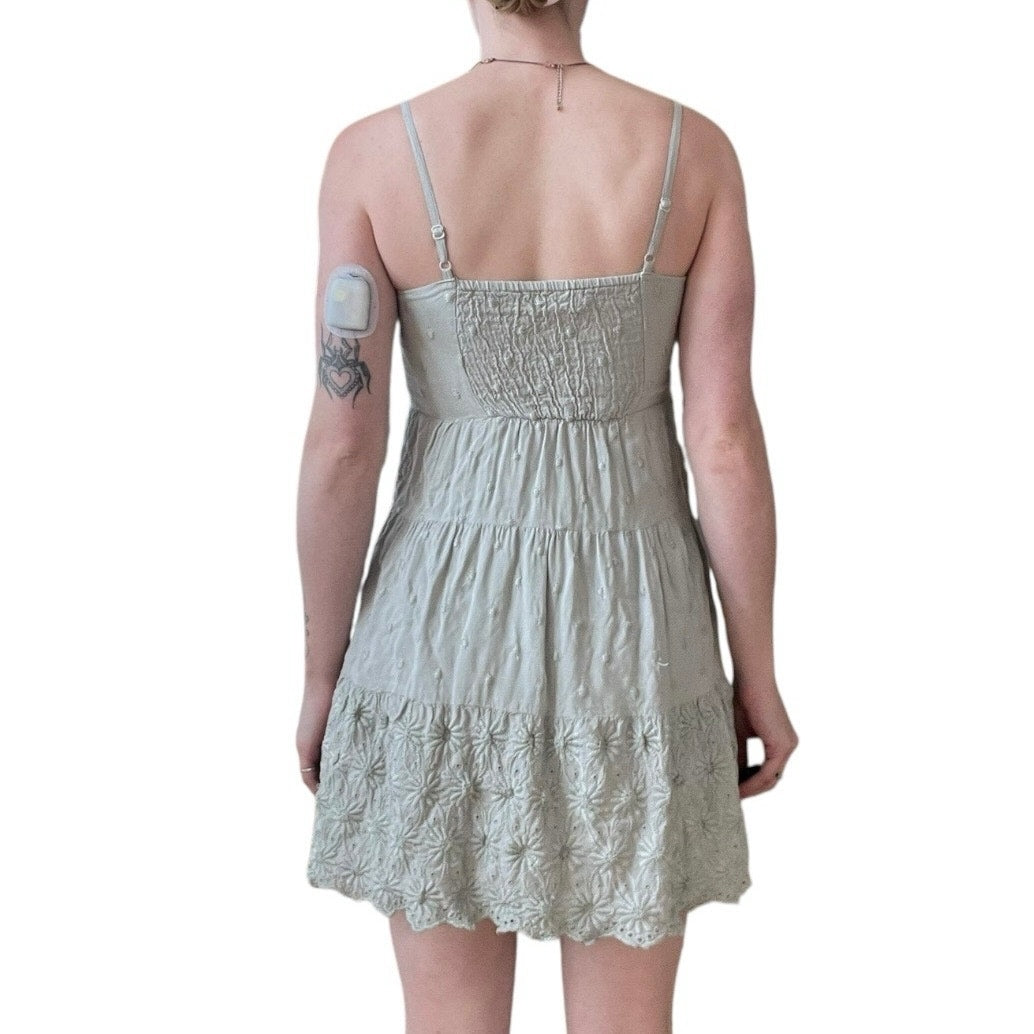 Jessica Simpson Light Green Boho Embroidered Tiered Mini Dress