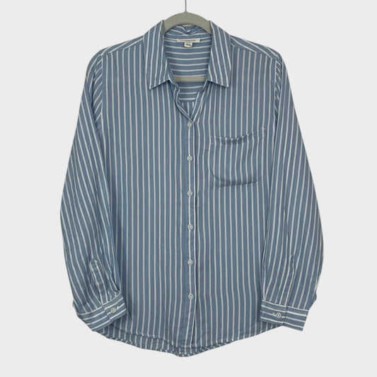 BeachLunchLounge Blue & White Striped Long Sleeve Button Down Blouse