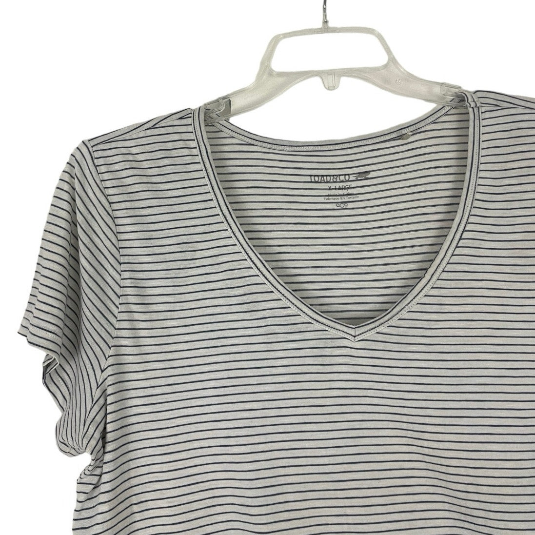 Toad & Co White and Navy Blue Striped Short Sleeve Top