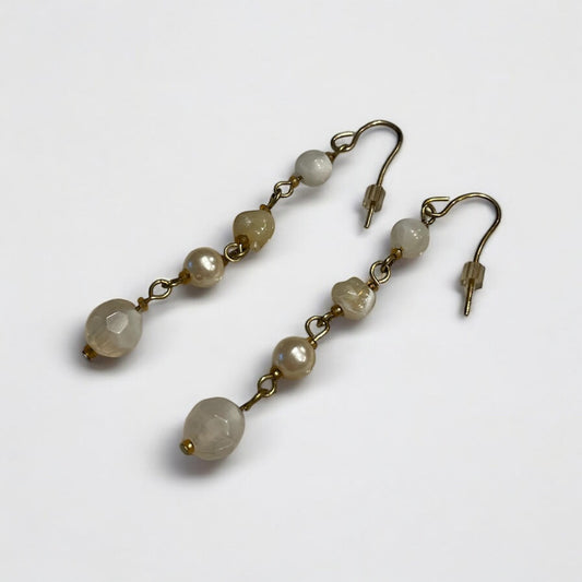 Vintage Gold Chain Pearl Stone & Beaded Earrings