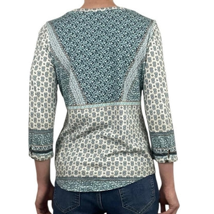 Orvis Blue & Cream Boho Quarter Sleeve Top