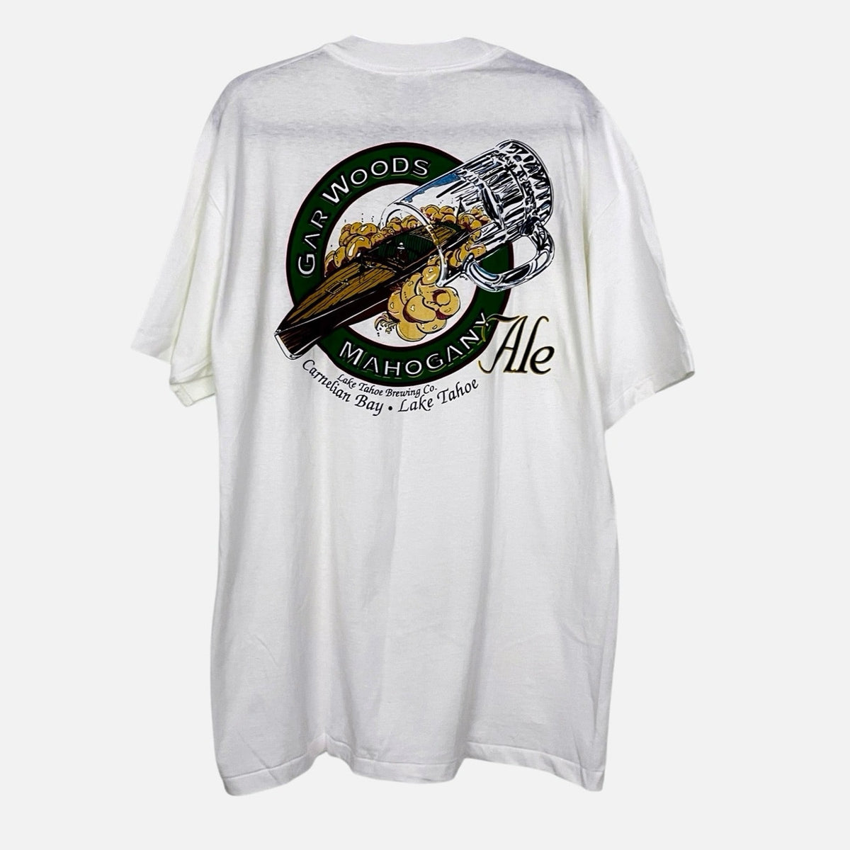 Vintage 90s White Gar Woods Mahogany Ale Lake Tahoe Beer Graphic Tee