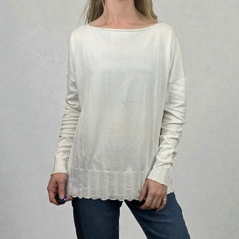 Planet White Long Sleeve Ribbed Hem Top