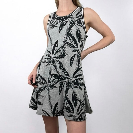 Forever 21 Grey and Black Tropical Leaf Soft Mini Dress