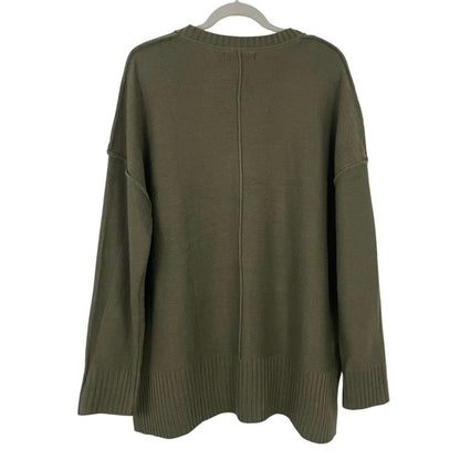 Merokeety Olive Green Knit Pullover Crewneck Sweater