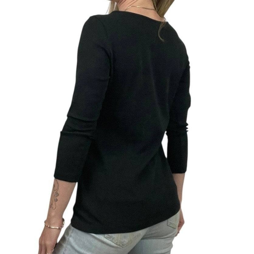 Jarbo Black Cropped Sleeve Crewneck Blouse