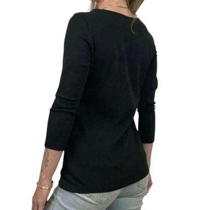 Jarbo Black Cropped Sleeve Crewneck Blouse