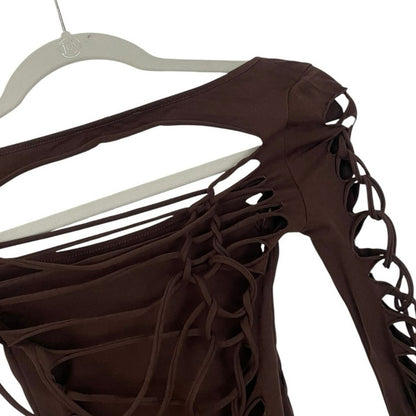 Current Mood Brown Cutout Bodycon Long Sleeve Mini Dress