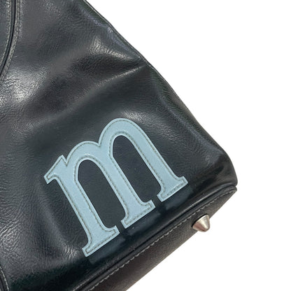 Black Vinyl Faux Leather Blue M Shoulder Bag